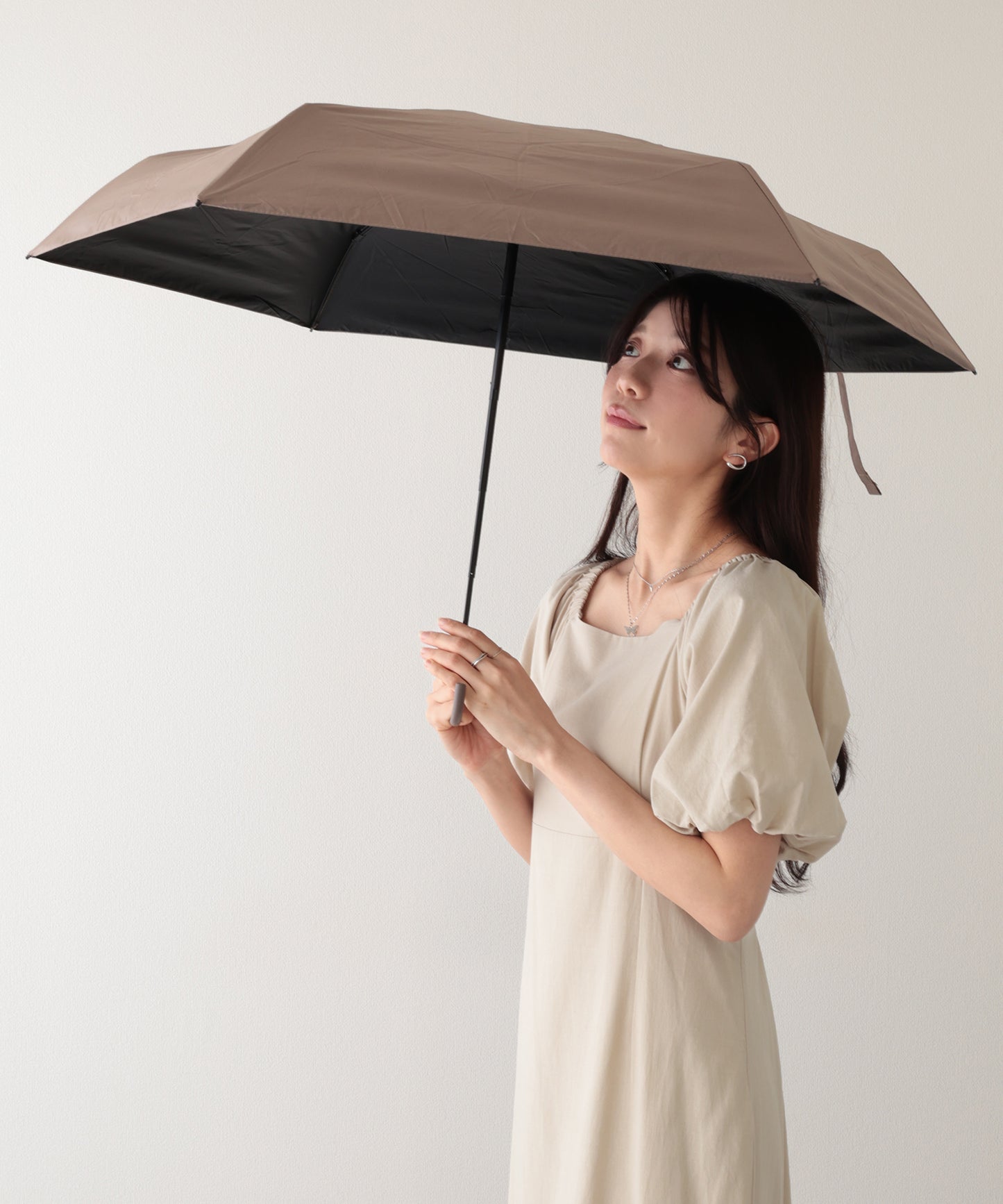 晴雨兼用 ソリッドカラー フック型 コンパクト 折りたたみ傘