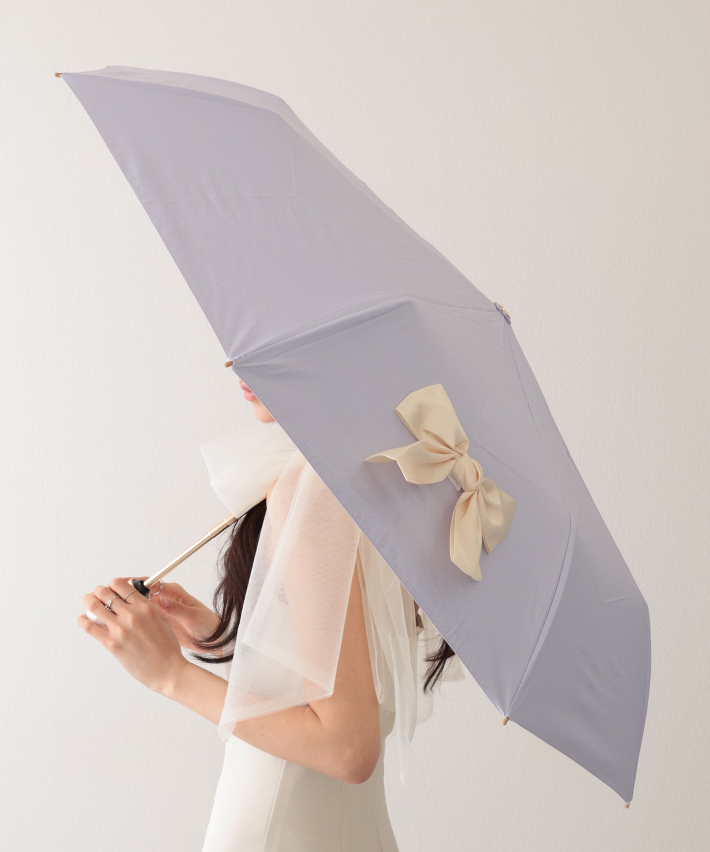 晴雨兼用 グログラン リボン付き ワンタッチ 折りたたみ傘