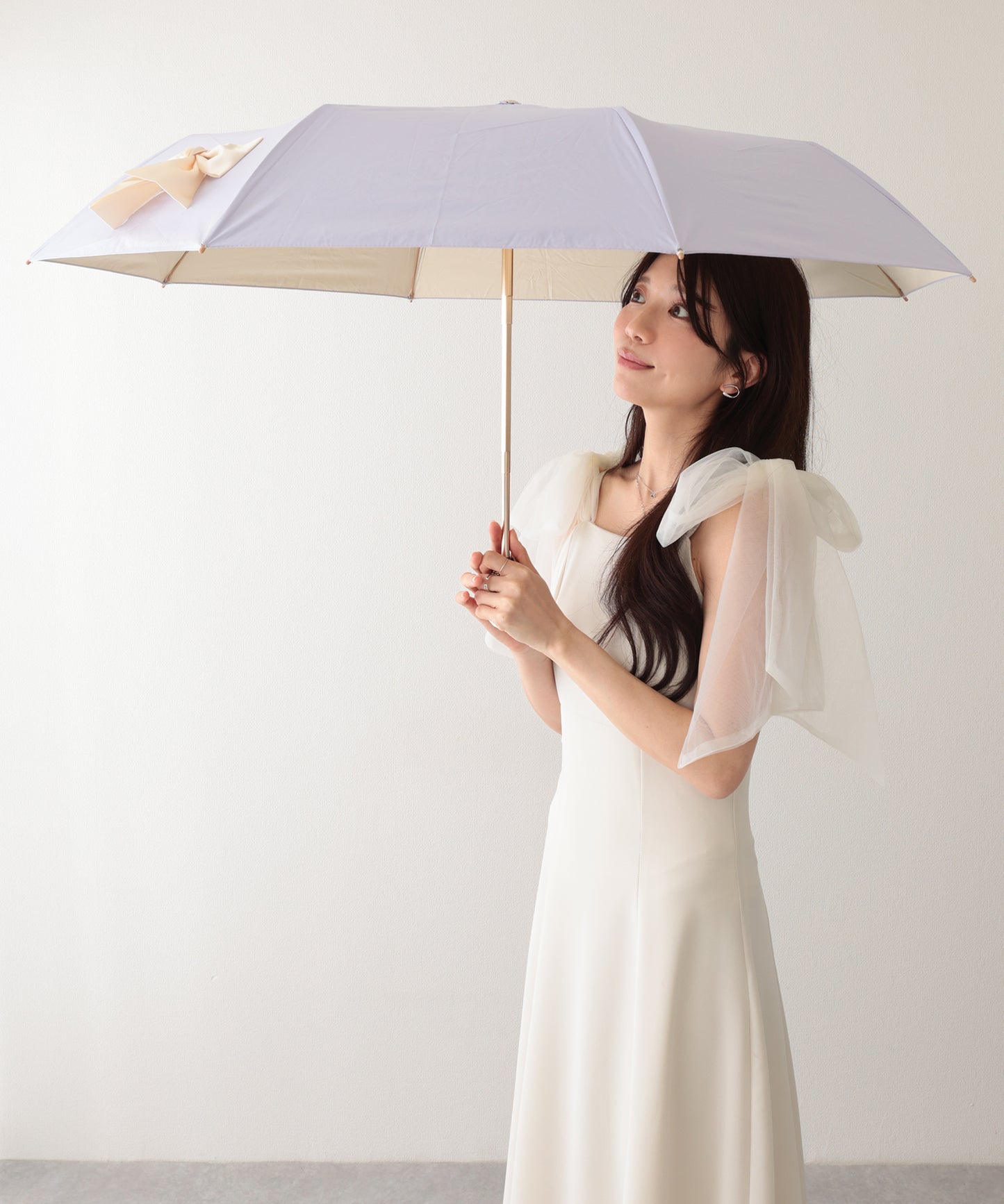 晴雨兼用 グログラン リボン付き ワンタッチ 折りたたみ傘
