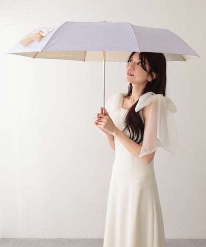 晴雨兼用 グログラン リボン付き ワンタッチ 折りたたみ傘
