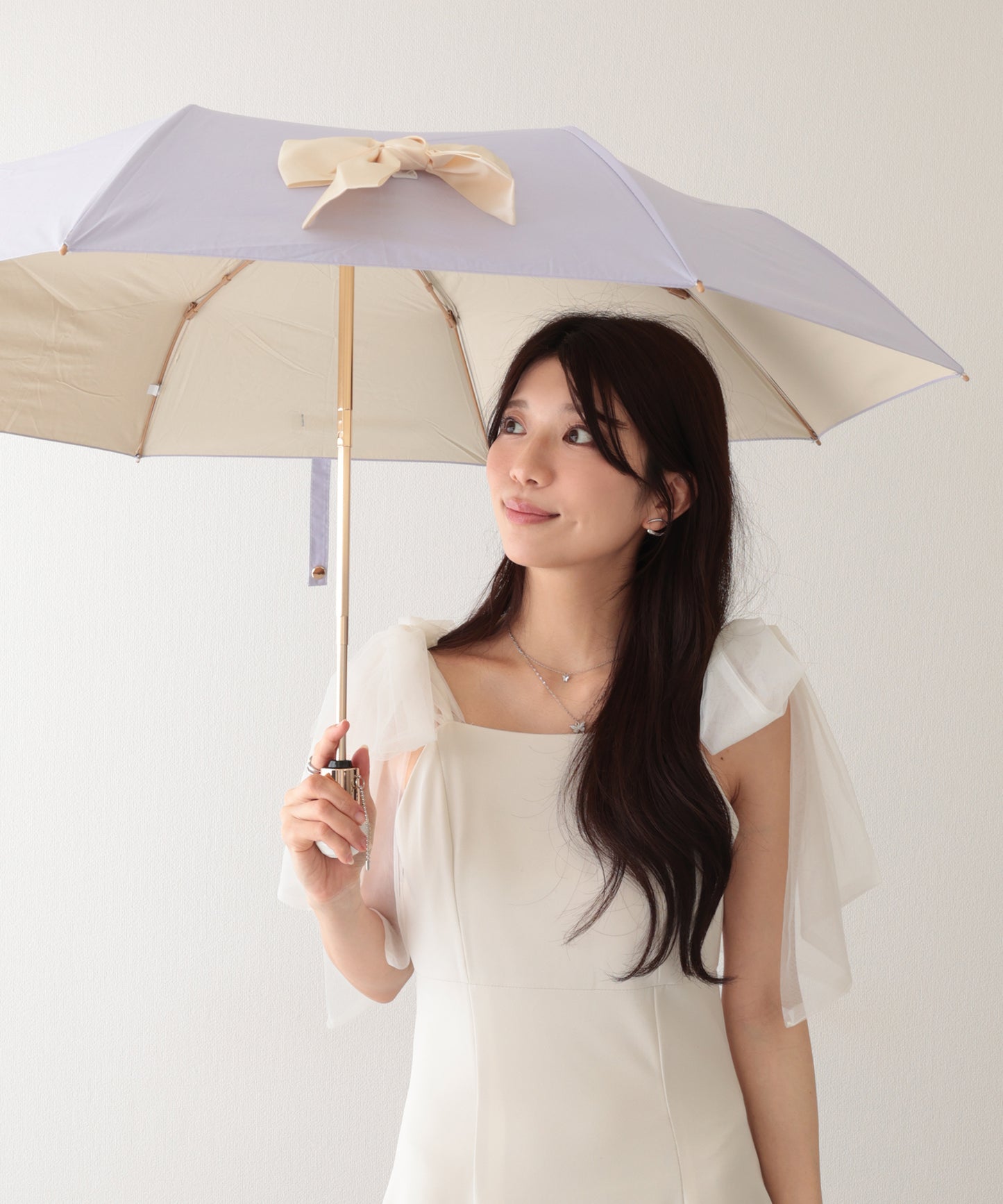 晴雨兼用 グログラン リボン付き ワンタッチ 折りたたみ傘