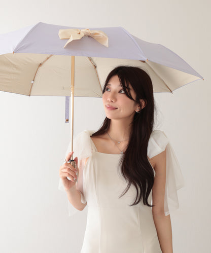 晴雨兼用 グログラン リボン付き ワンタッチ 折りたたみ傘