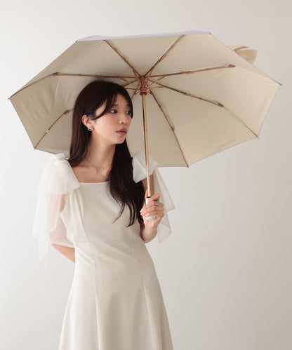 晴雨兼用 グログラン リボン付き ワンタッチ 折りたたみ傘