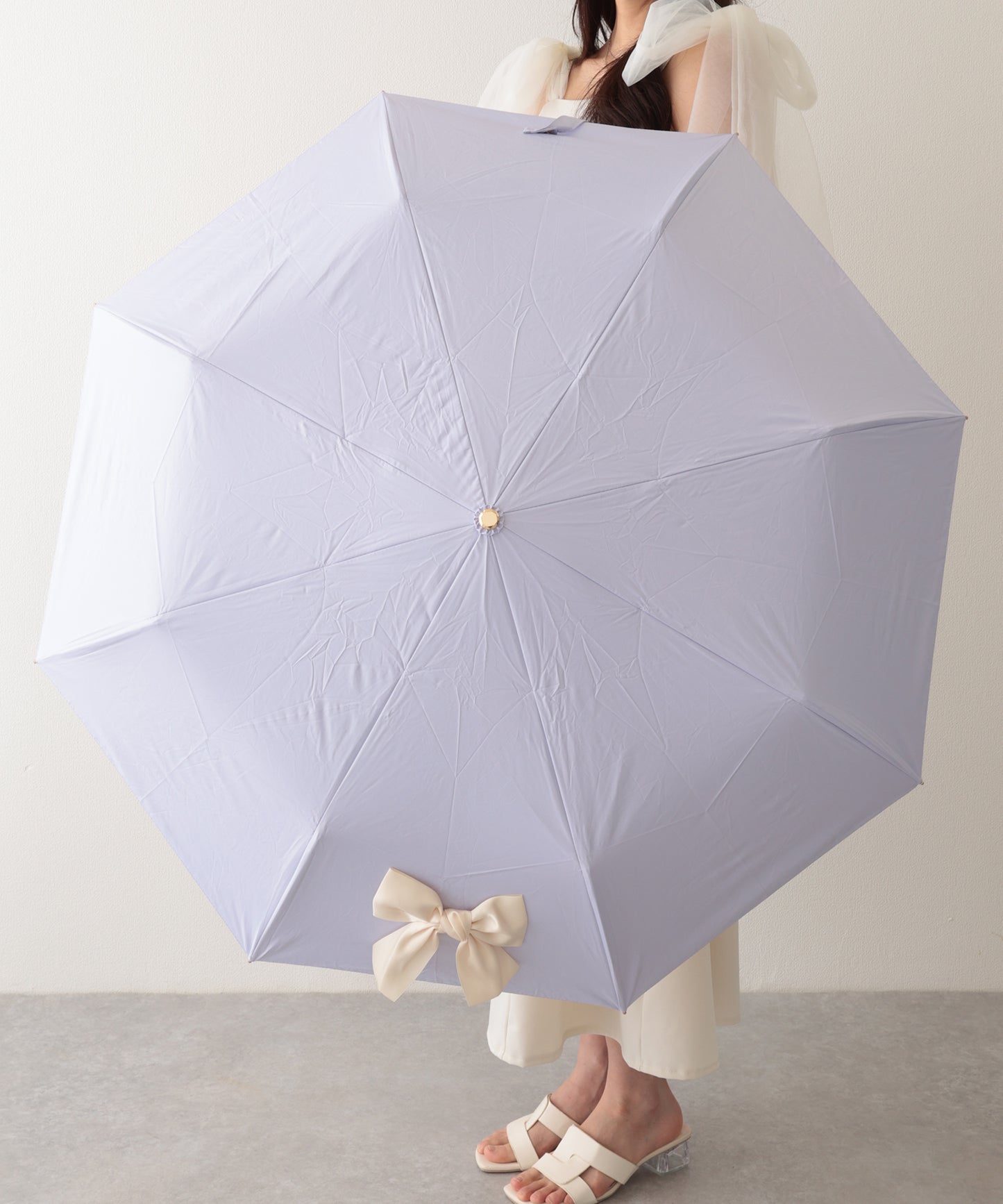 晴雨兼用 グログラン リボン付き ワンタッチ 折りたたみ傘