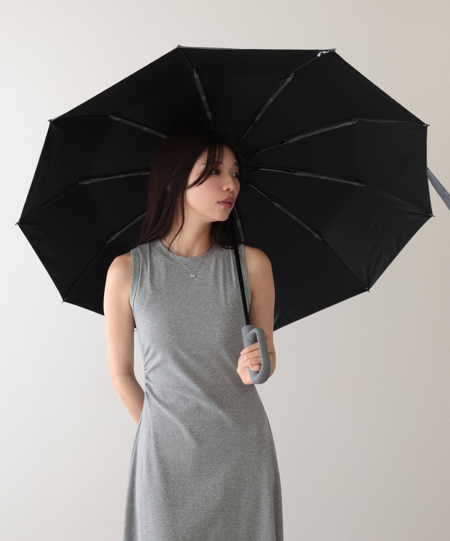 晴雨兼用 ソリッドカラー バックル ハンドル 折りたたみ傘