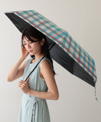 晴雨兼用 配色 チェック柄 コンパクト 折りたたみ傘