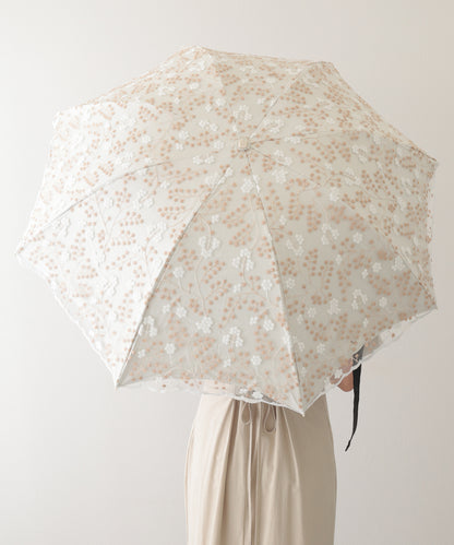 晴雨兼用 小花柄 刺繍 レース レイヤード 折りたたみ傘