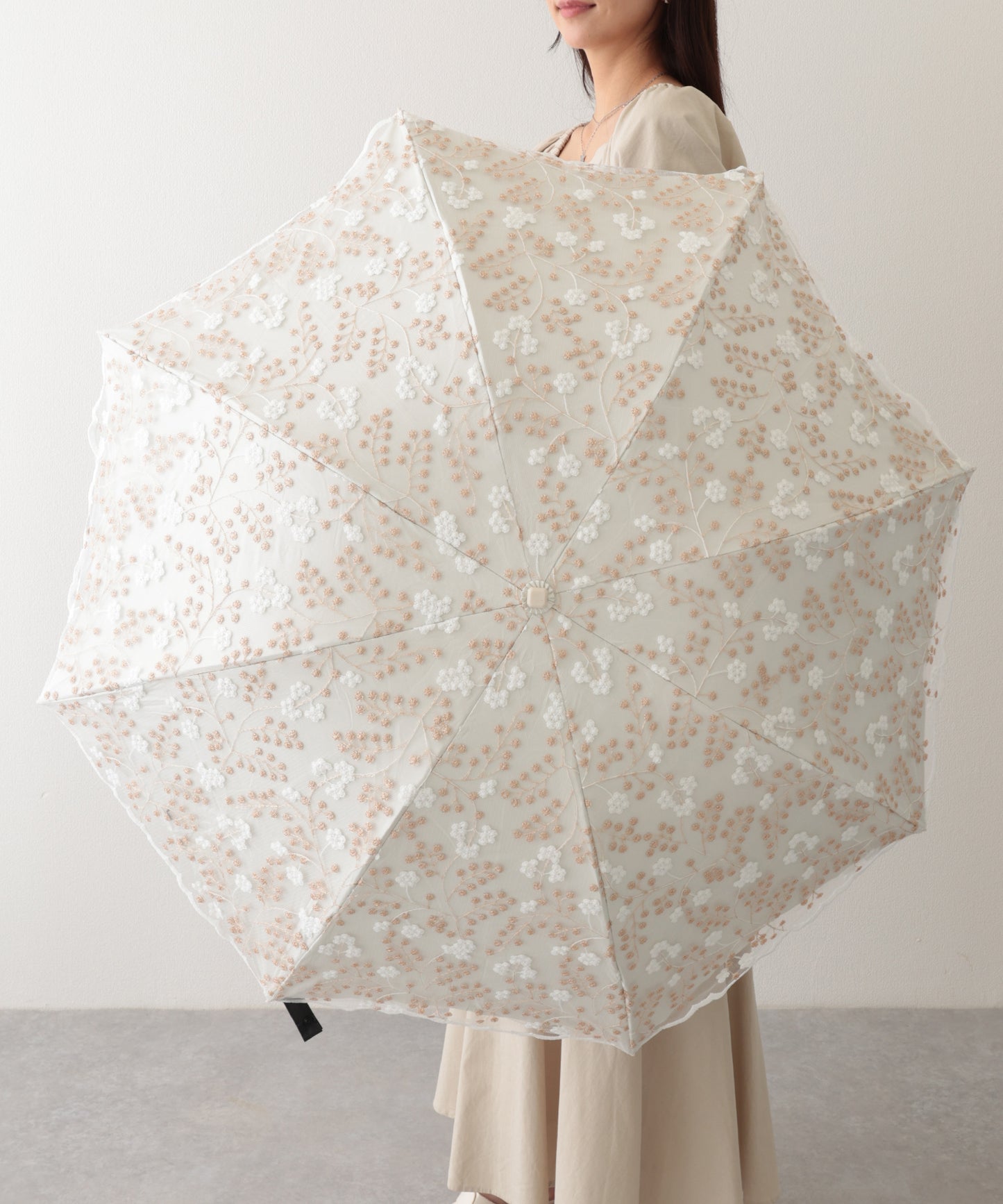 晴雨兼用 小花柄 刺繍 レース レイヤード 折りたたみ傘