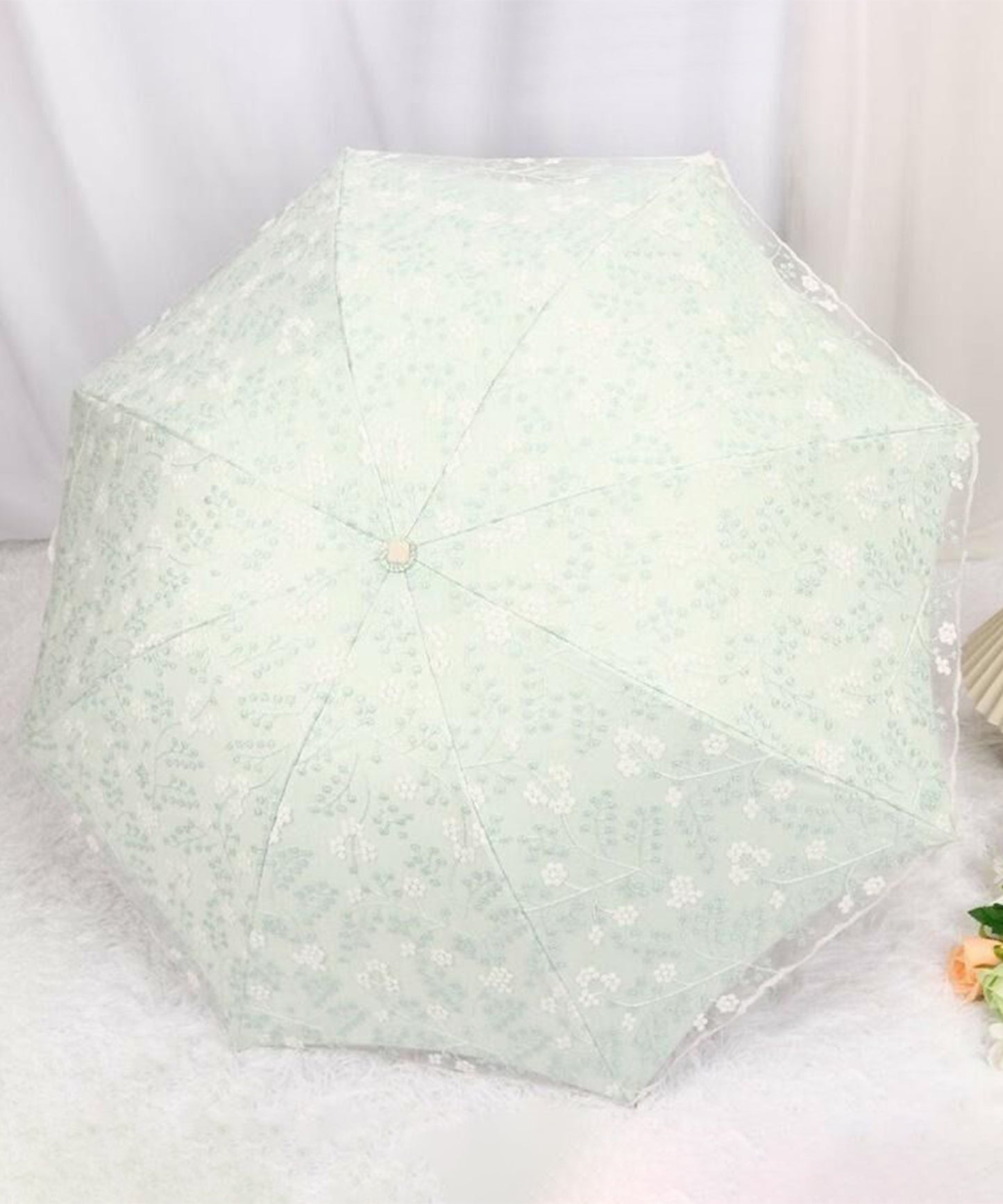 晴雨兼用 小花柄 刺繍 レース レイヤード 折りたたみ傘