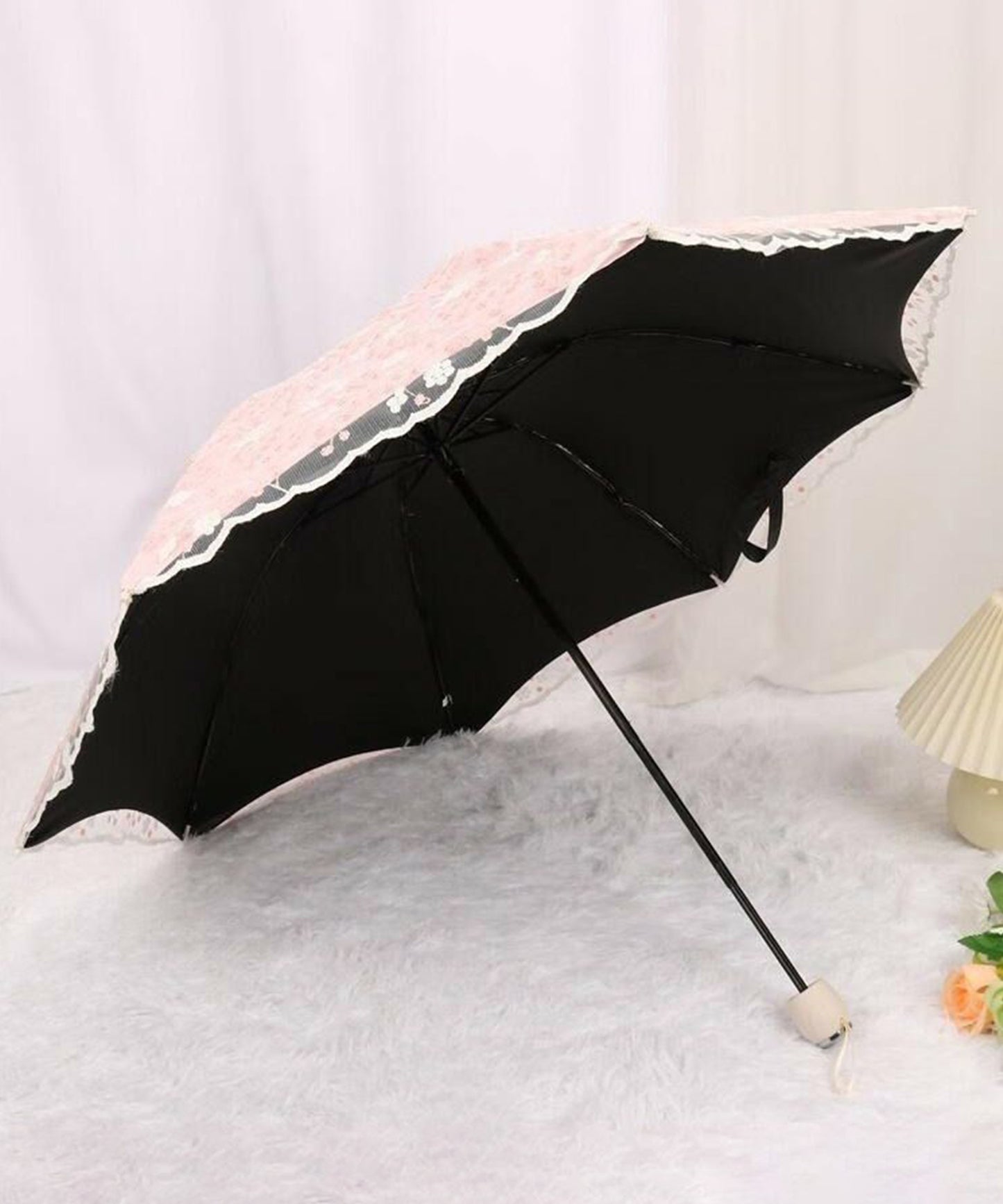 晴雨兼用 小花柄 刺繍 レース レイヤード 折りたたみ傘