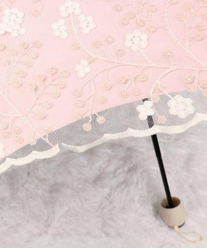 晴雨兼用 小花柄 刺繍 レース レイヤード 折りたたみ傘