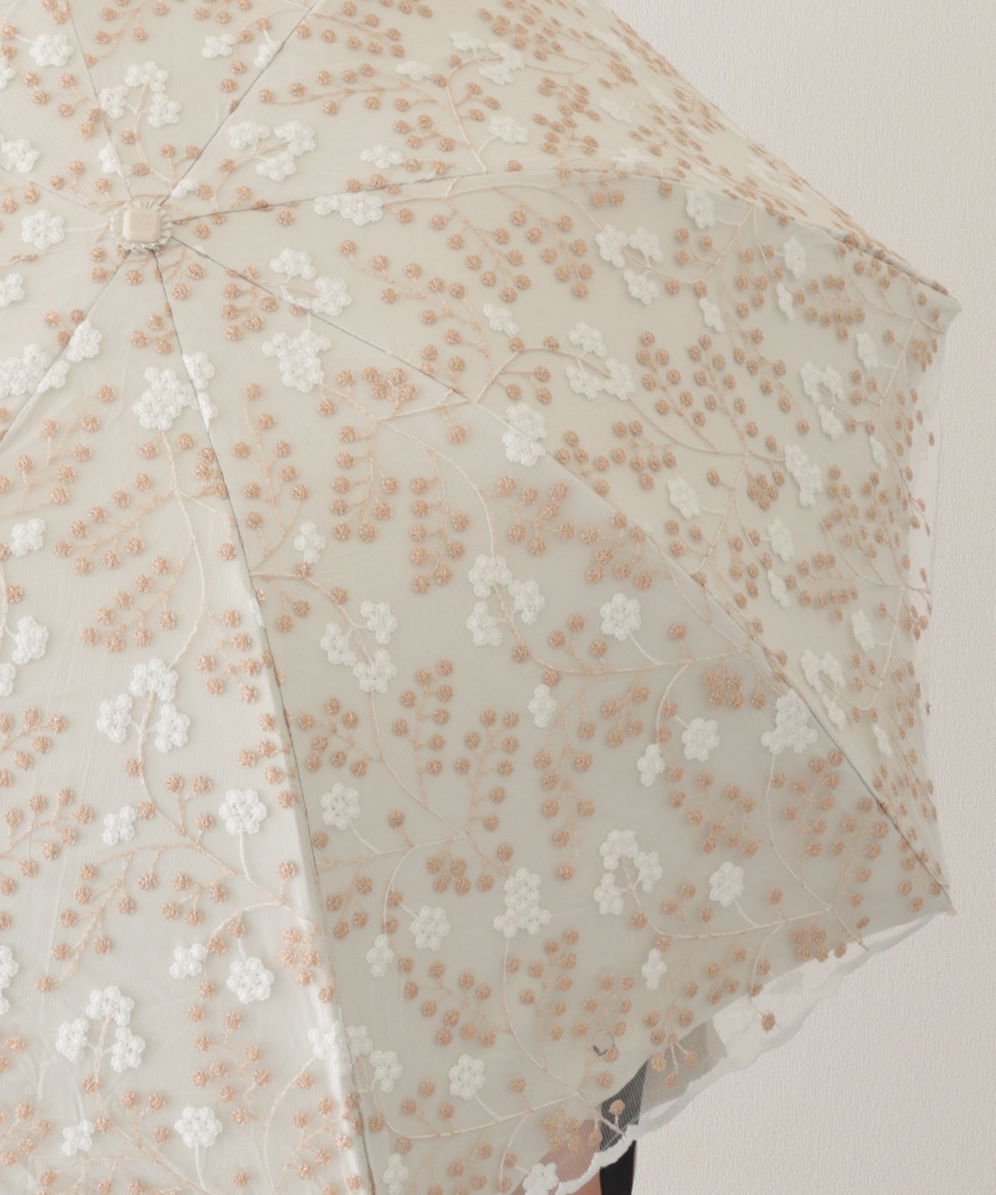 晴雨兼用 小花柄 刺繍 レース レイヤード 折りたたみ傘