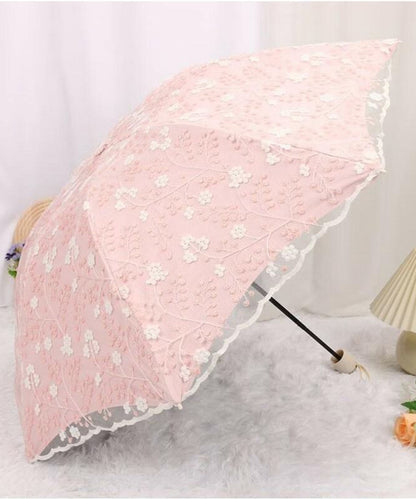 晴雨兼用 小花柄 刺繍 レース レイヤード 折りたたみ傘