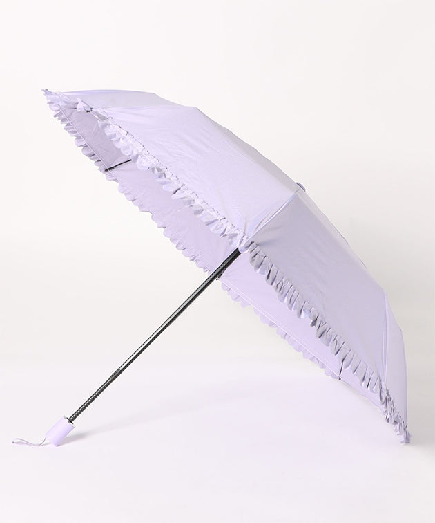 晴雨兼用 ソリッドカラー シンプル フリル 折りたたみ傘