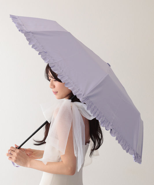 晴雨兼用 ソリッドカラー シンプル フリル 折りたたみ傘