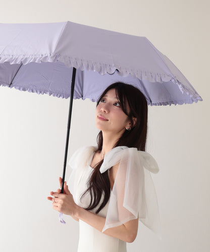 晴雨兼用 ソリッドカラー シンプル フリル 折りたたみ傘