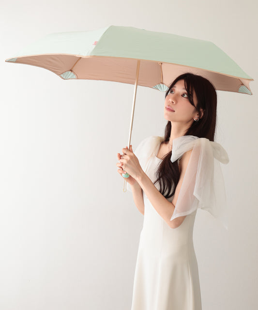 晴雨兼用 配色 ライン ストレート ハンドル 折りたたみ傘