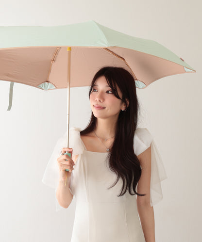 晴雨兼用 配色 ライン ストレート ハンドル 折りたたみ傘