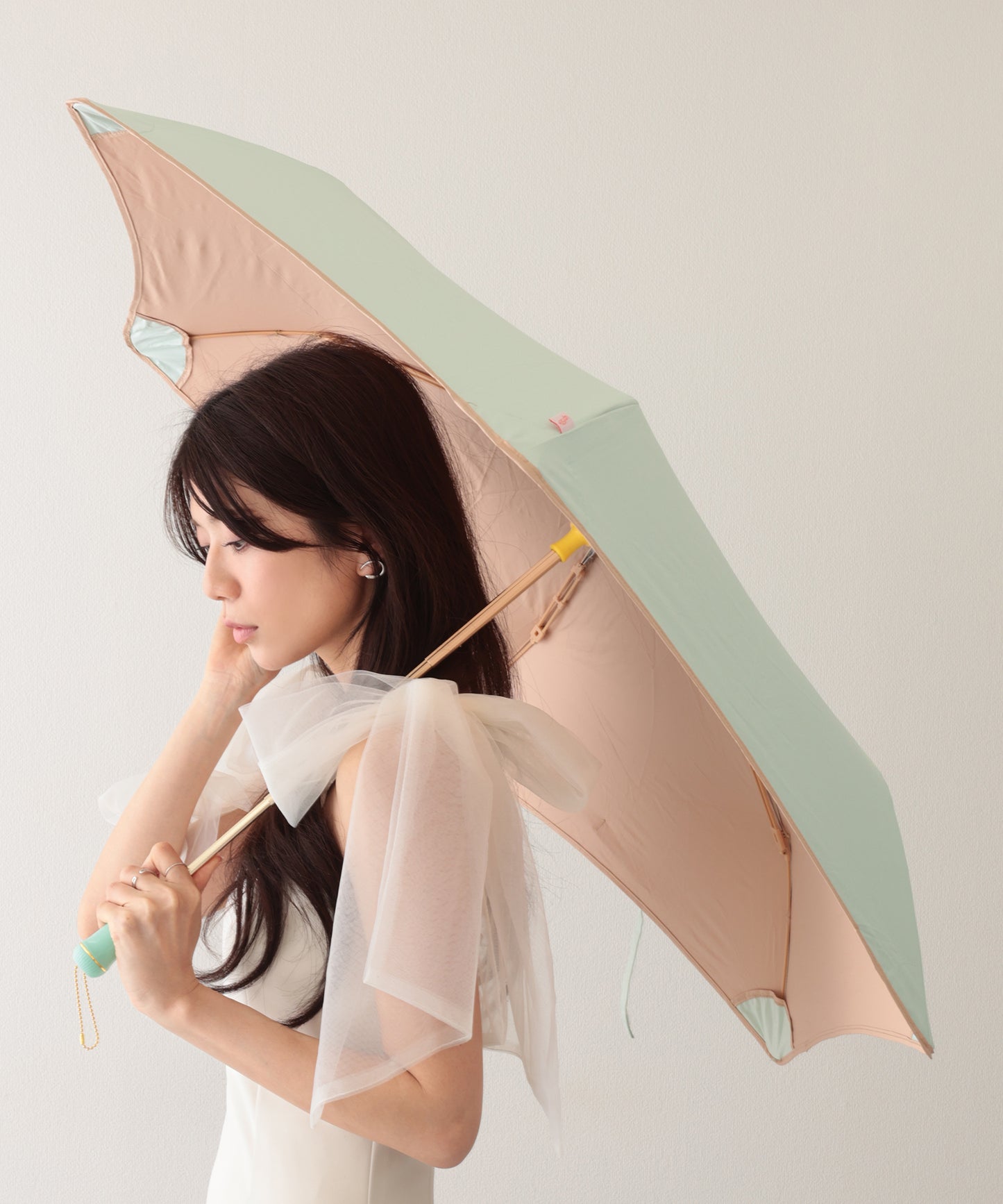 晴雨兼用 配色 ライン ストレート ハンドル 折りたたみ傘