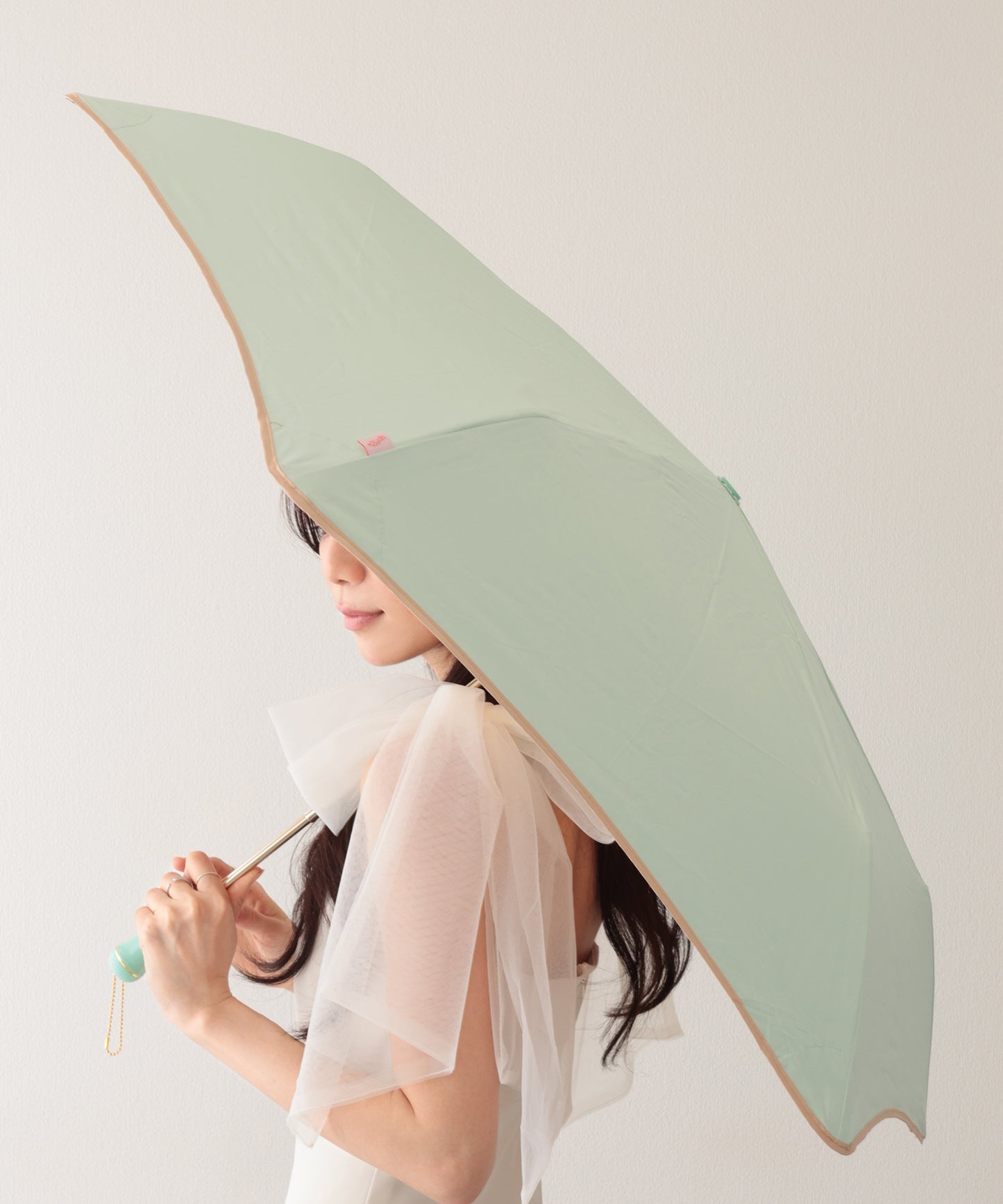 晴雨兼用 配色 ライン ストレート ハンドル 折りたたみ傘