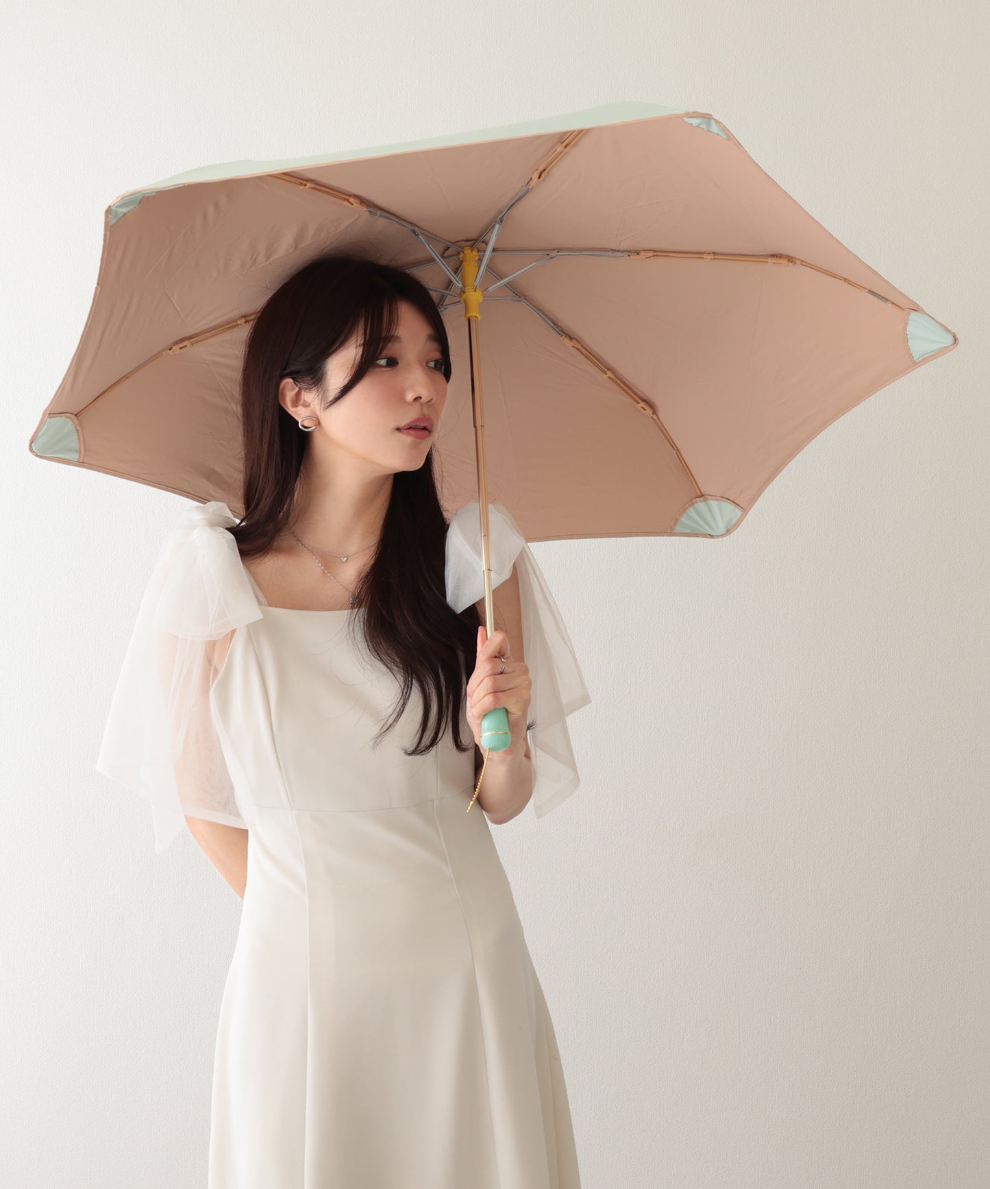晴雨兼用 配色 ライン ストレート ハンドル 折りたたみ傘