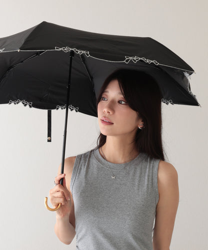 晴雨兼用 配色 リボン フレーム 折りたたみ傘