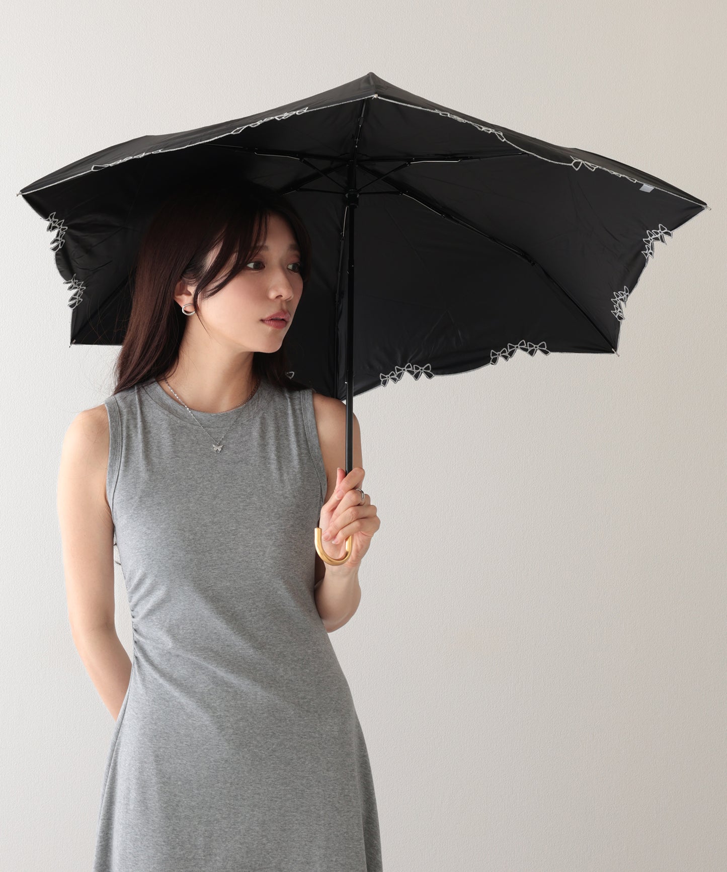 晴雨兼用 配色 リボン フレーム 折りたたみ傘