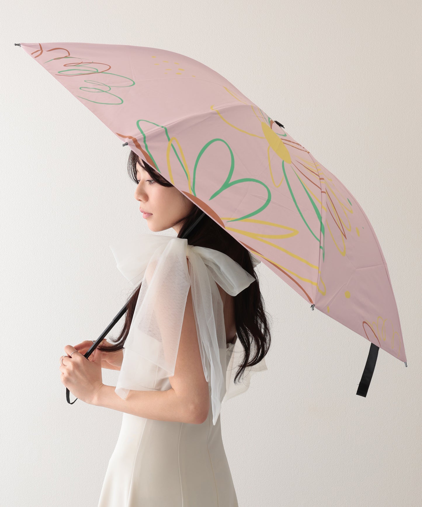 晴雨兼用 配色 フラワー 遮光 折りたたみ傘