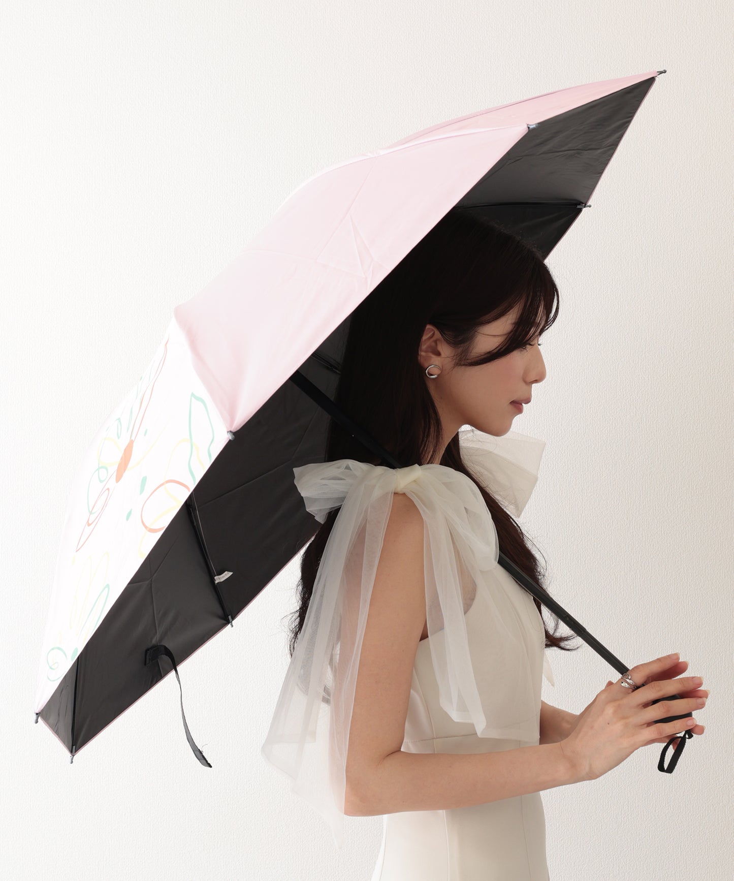 晴雨兼用 配色 フラワー 遮光 折りたたみ傘