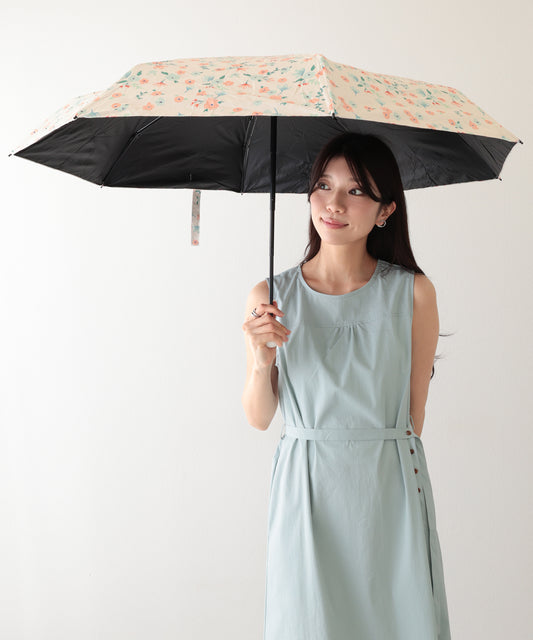 晴雨兼用 レトロ フラワー 遮光 折りたたみ傘