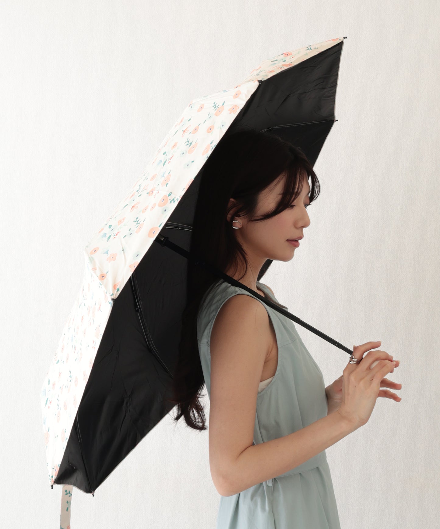 晴雨兼用 レトロ フラワー 遮光 折りたたみ傘