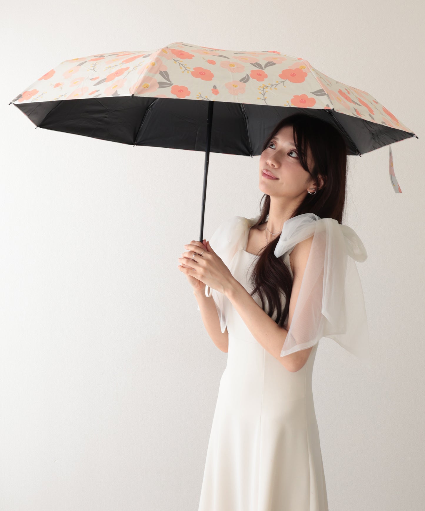 晴雨兼用 レトロ フラワー 遮光 折りたたみ傘