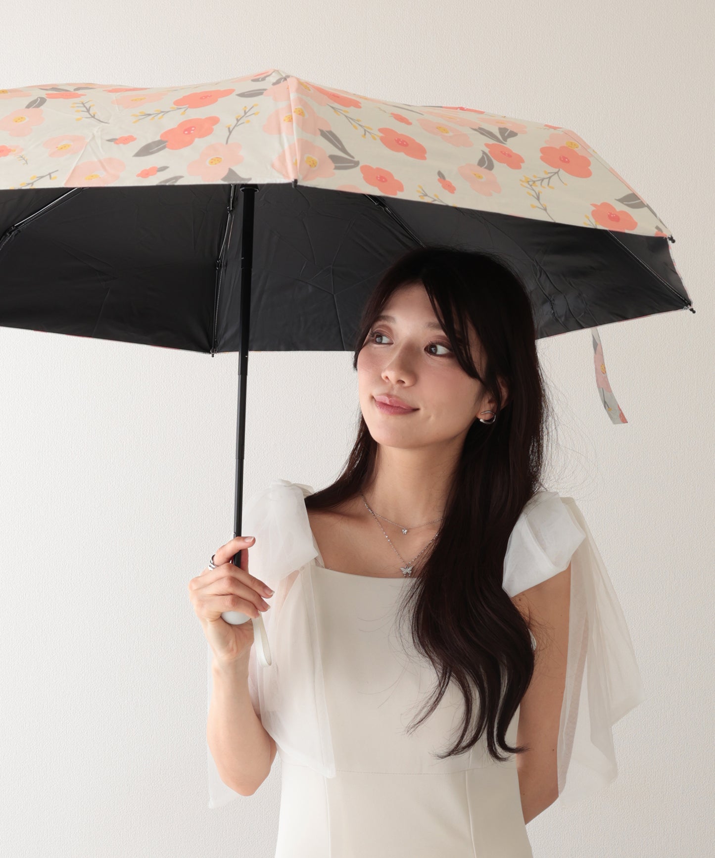 晴雨兼用 レトロ フラワー 遮光 折りたたみ傘