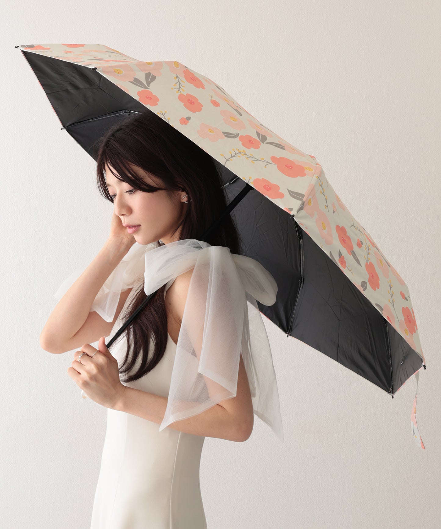 晴雨兼用 レトロ フラワー 遮光 折りたたみ傘