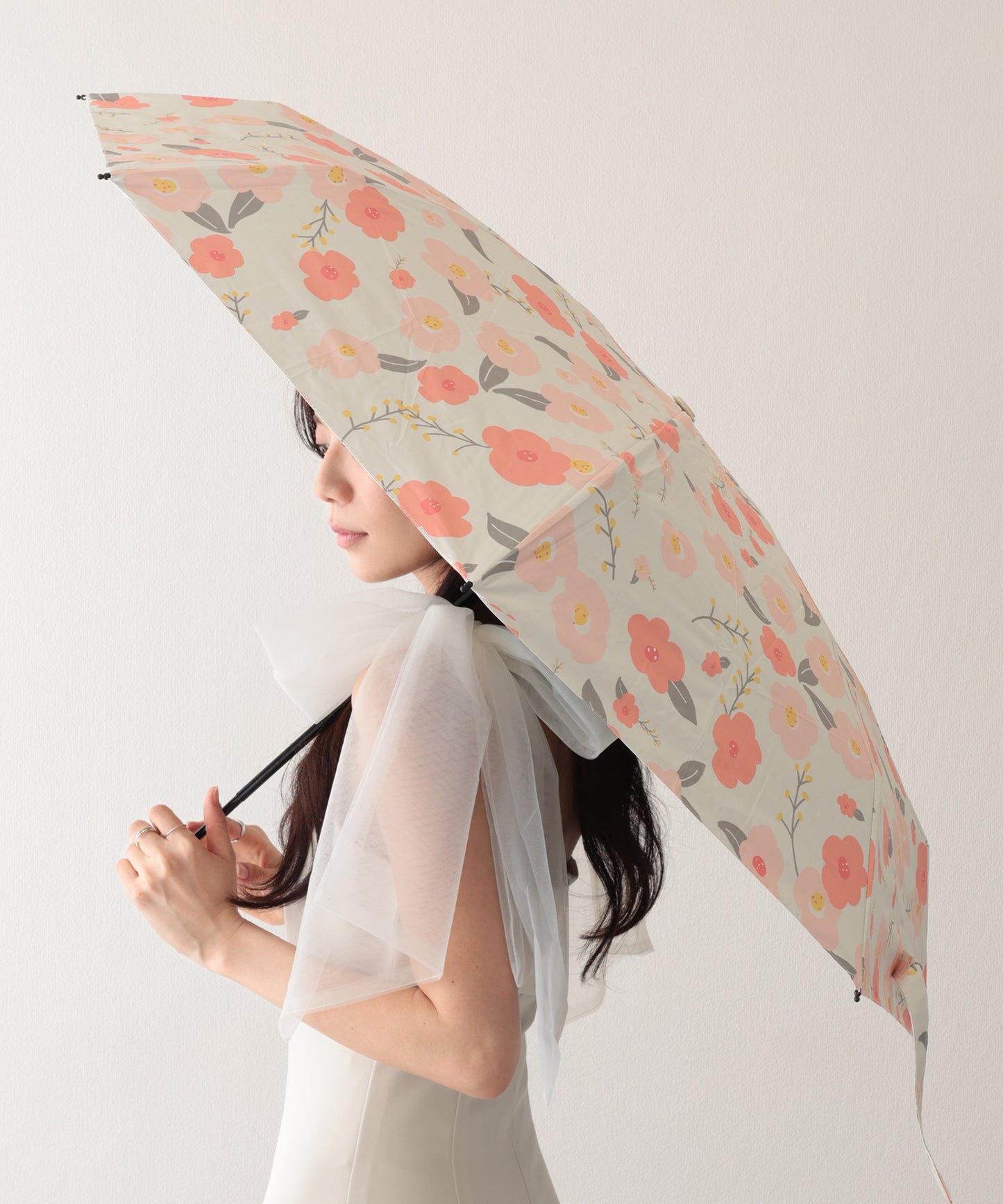 晴雨兼用 レトロ フラワー 遮光 折りたたみ傘