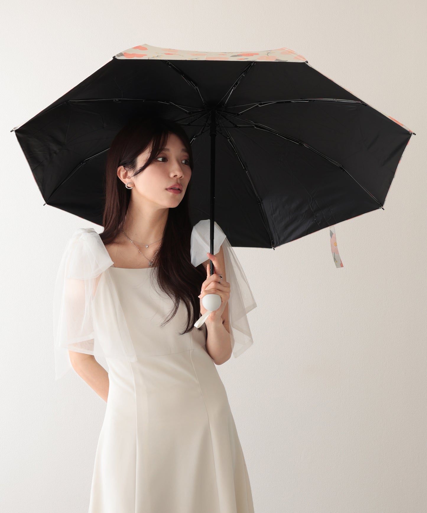 晴雨兼用 レトロ フラワー 遮光 折りたたみ傘