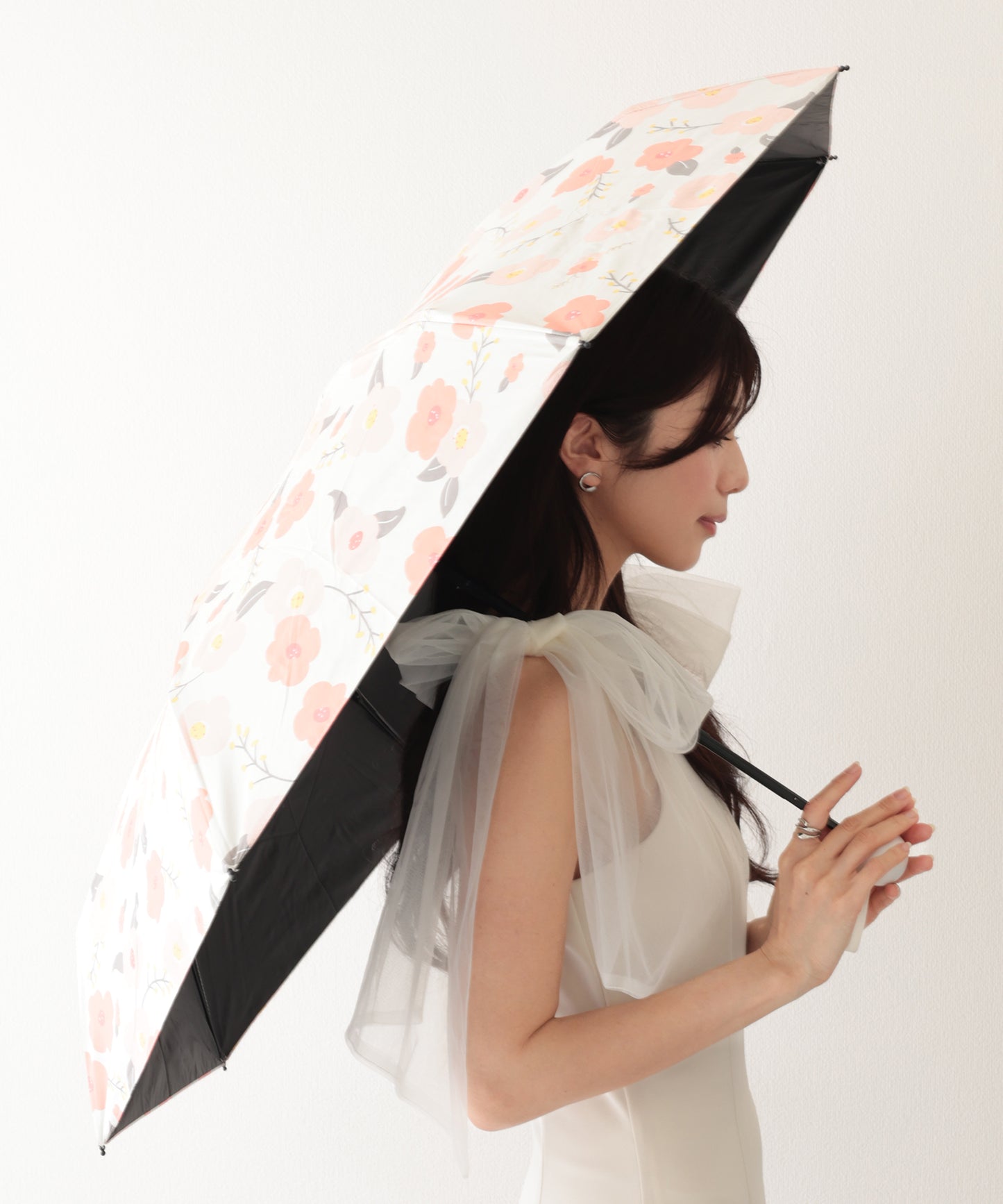 晴雨兼用 レトロ フラワー 遮光 折りたたみ傘