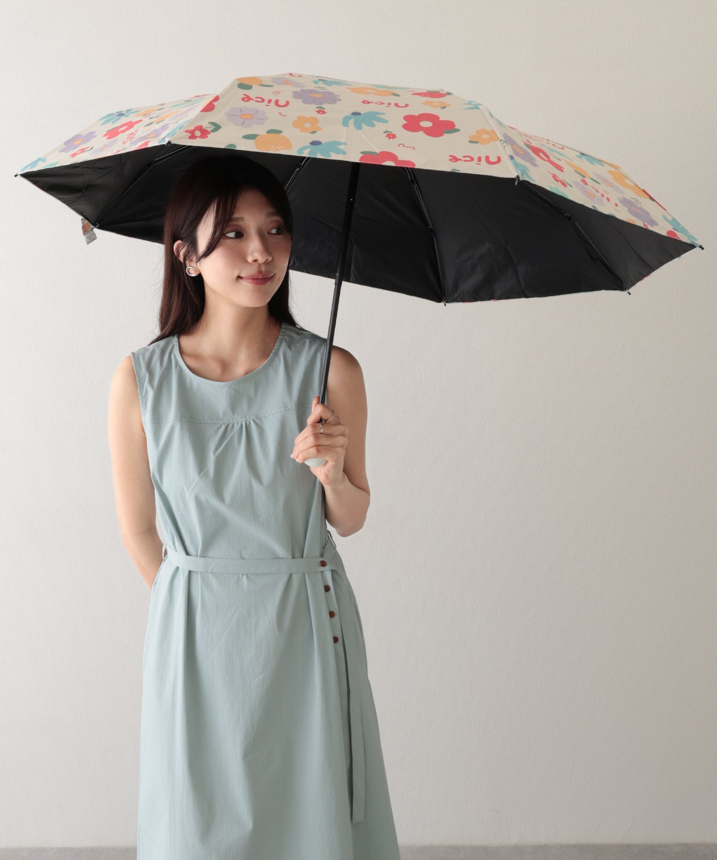 晴雨兼用 レトロ フラワー 遮光 折りたたみ傘