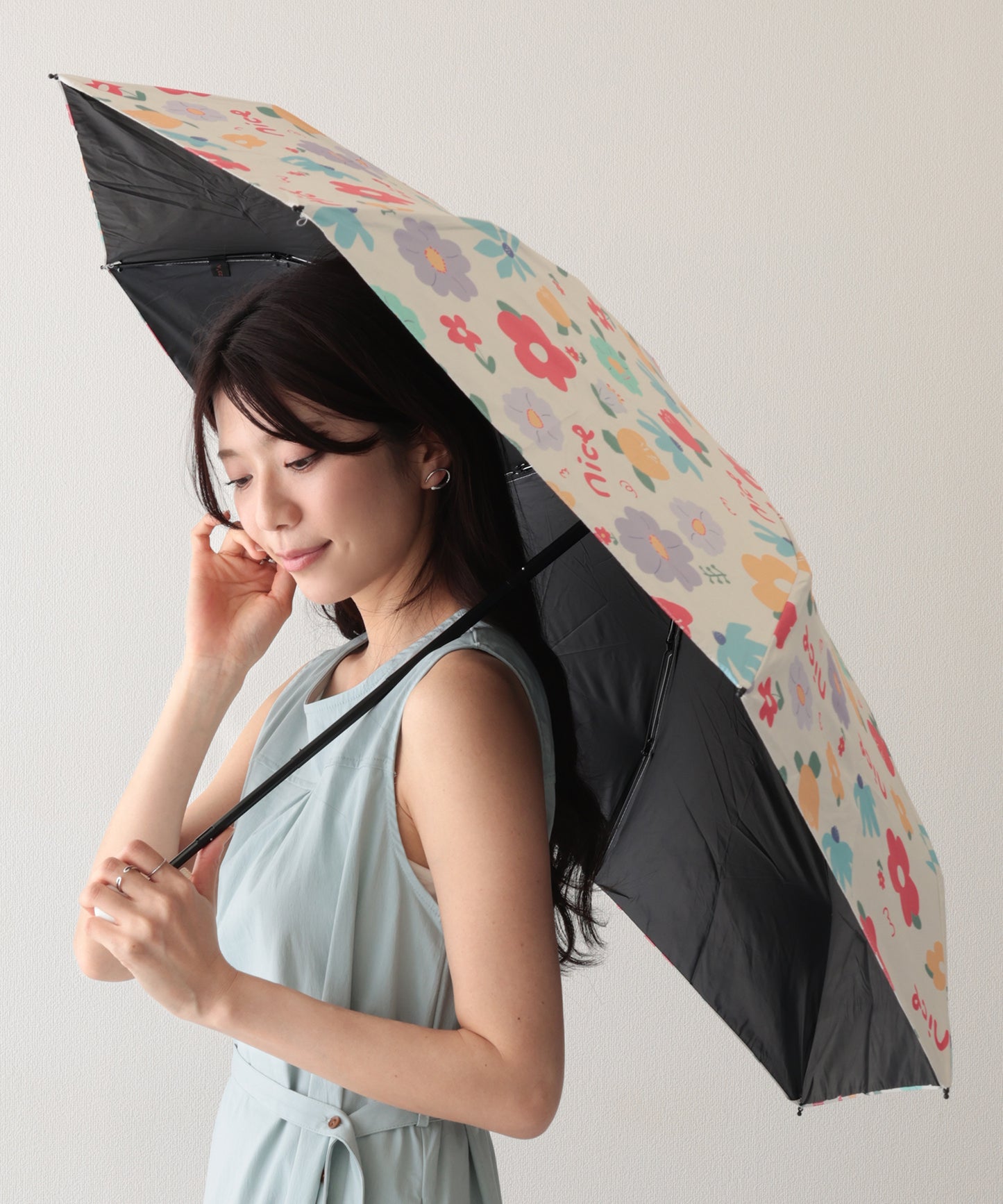 晴雨兼用 レトロ フラワー 遮光 折りたたみ傘