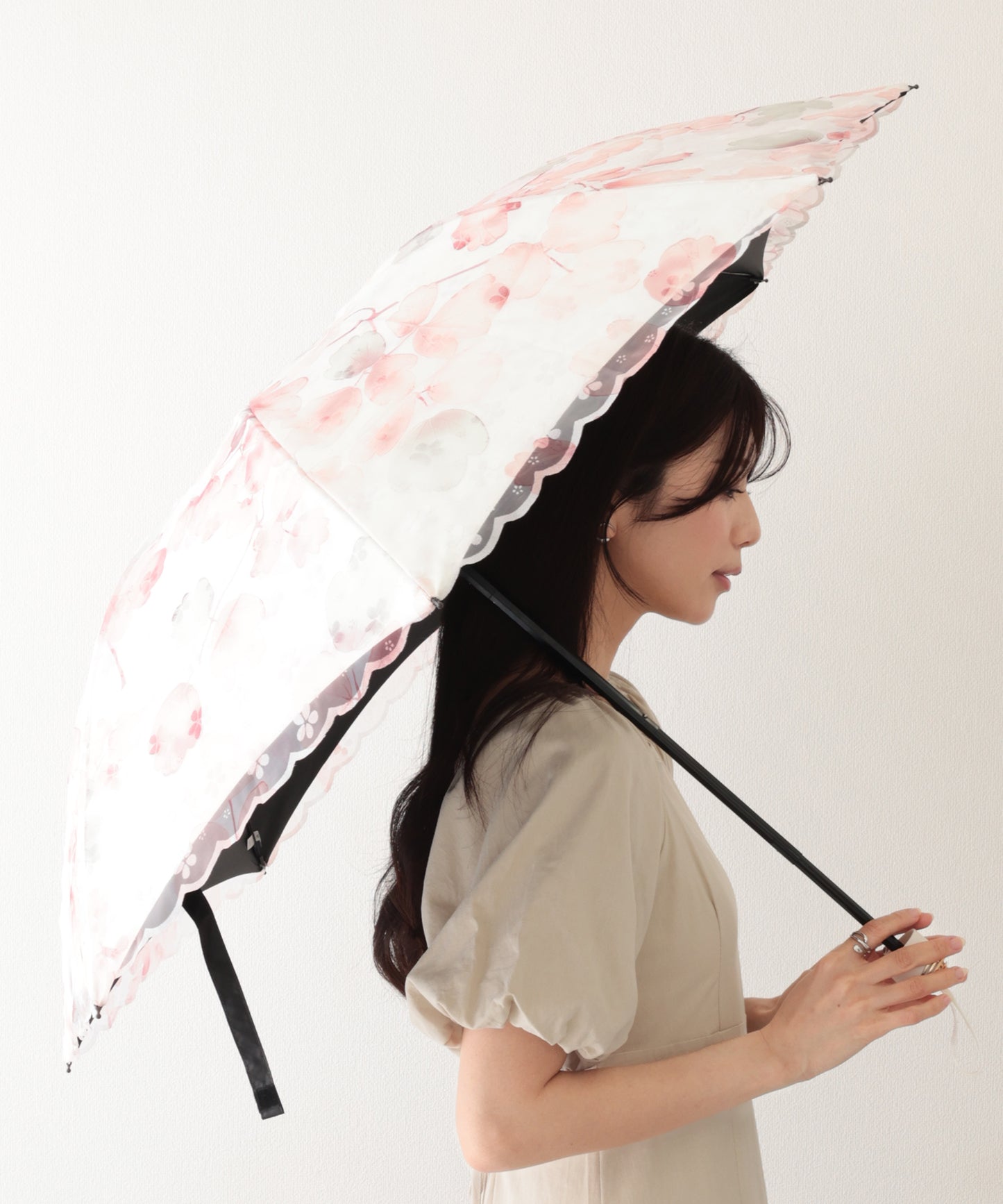 晴雨兼用 レース レイヤード 遮光 折りたたみ傘