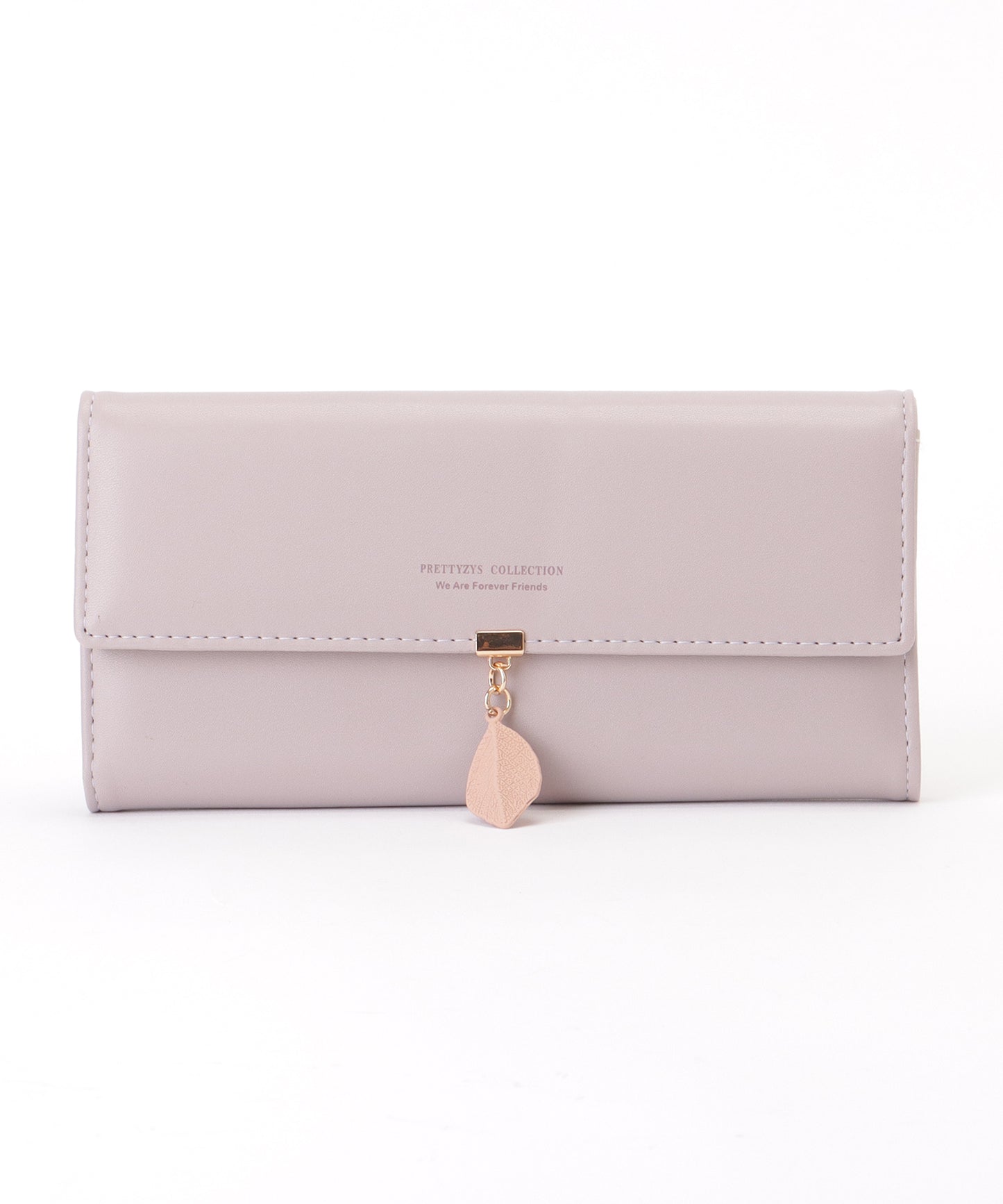 レザー調 リーフ モチーフ付き 三つ折り 長財布