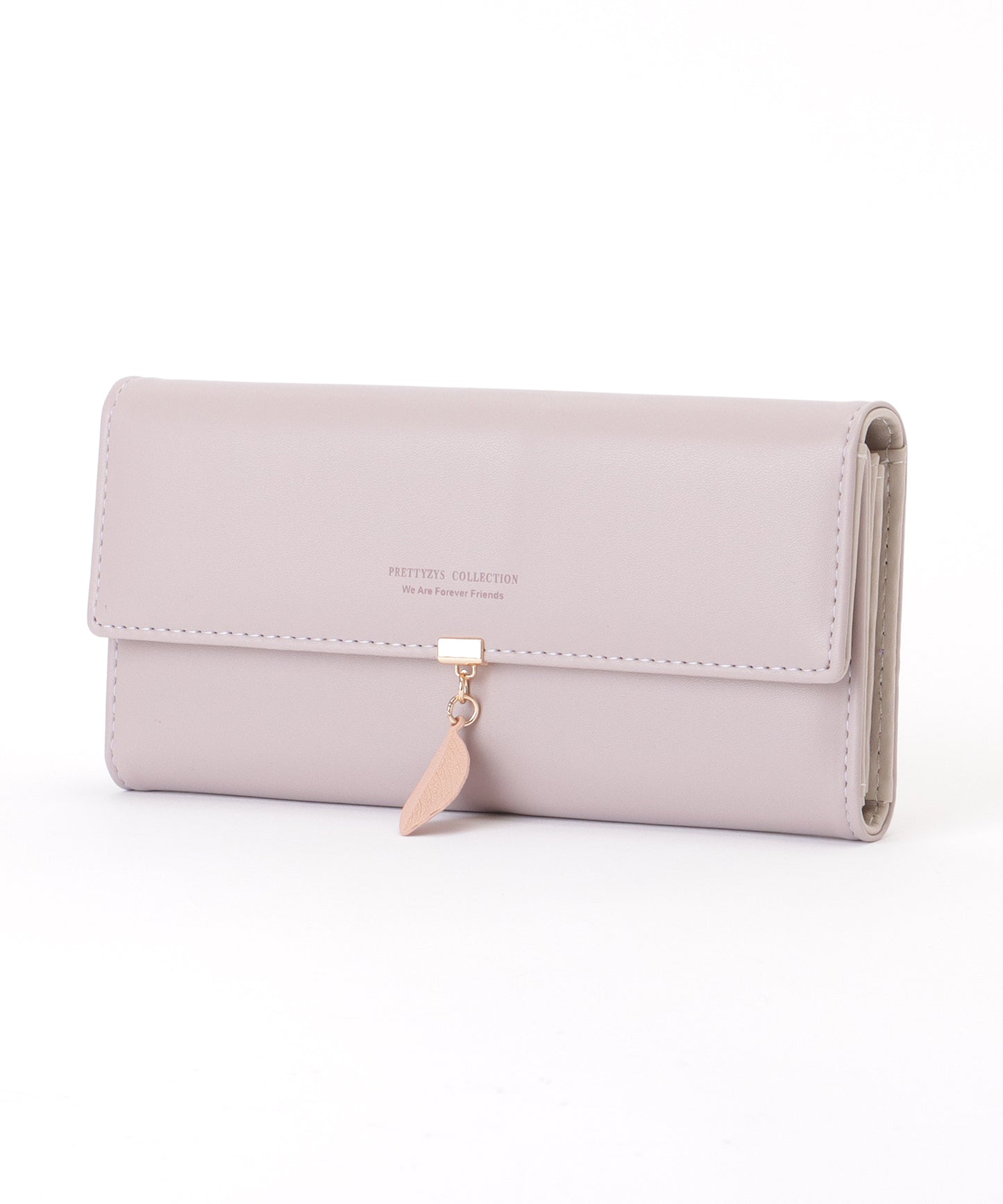 レザー調 リーフ モチーフ付き 三つ折り 長財布