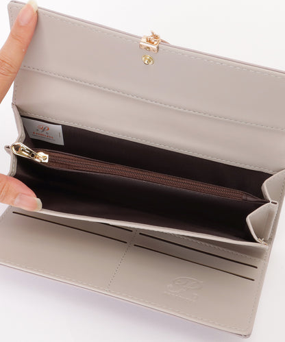 レザー調 リーフ モチーフ付き 三つ折り 長財布