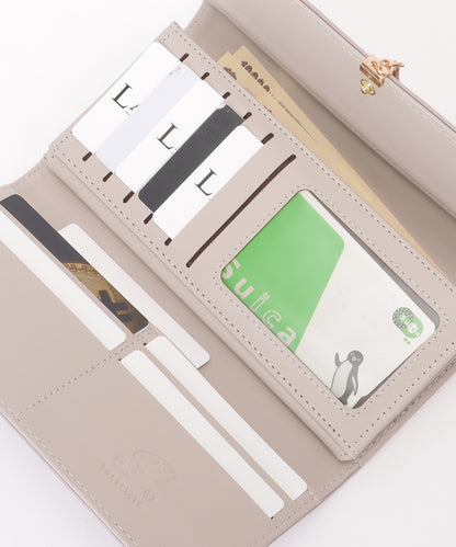 レザー調 リーフ モチーフ付き 三つ折り 長財布