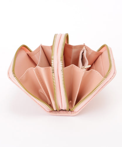 ファー チャーム付き ジグザグ ステッチ コンパクト ウォレット