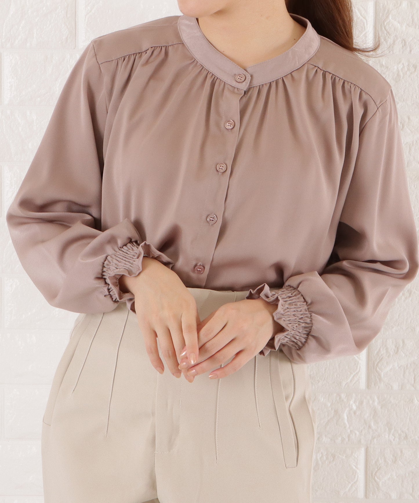 バンドカラーシフォンブラウス