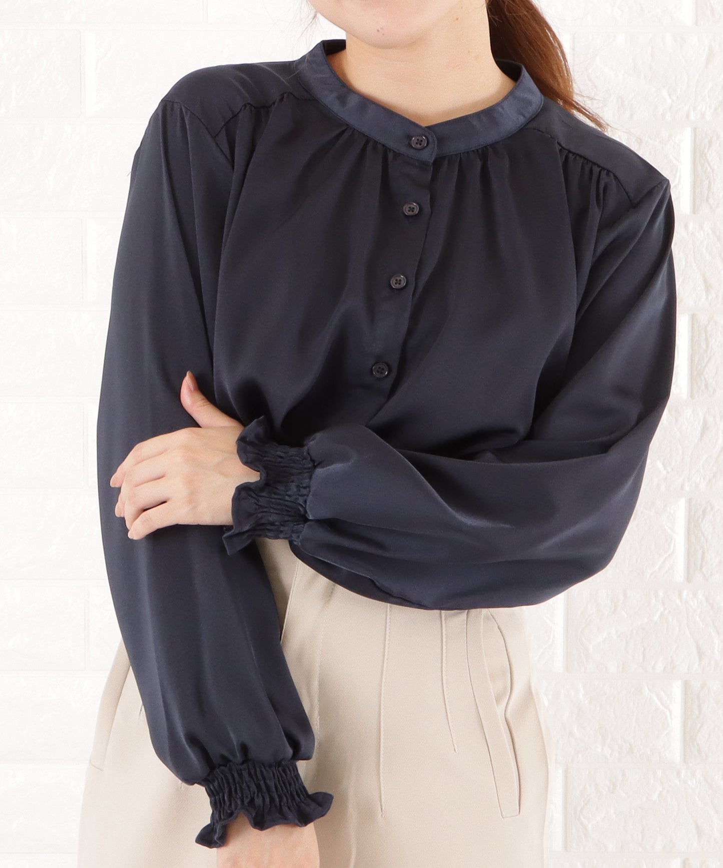 バンドカラーシフォンブラウス
