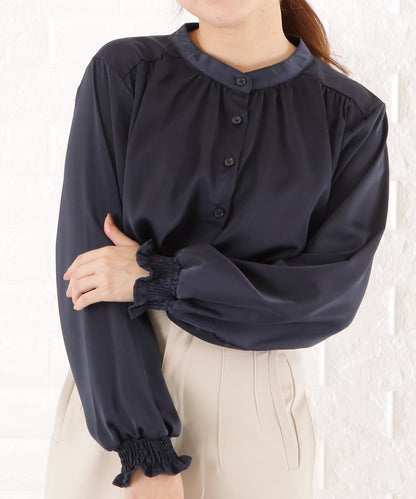バンドカラーシフォンブラウス