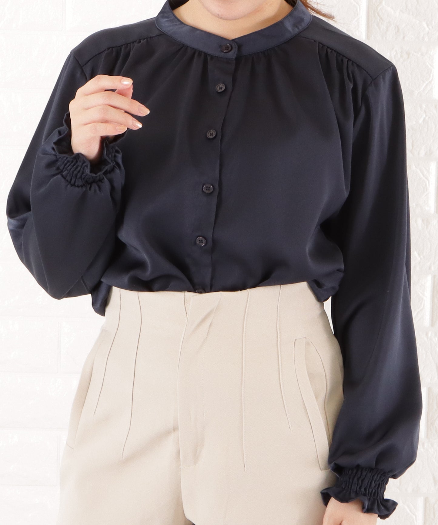 バンドカラーシフォンブラウス
