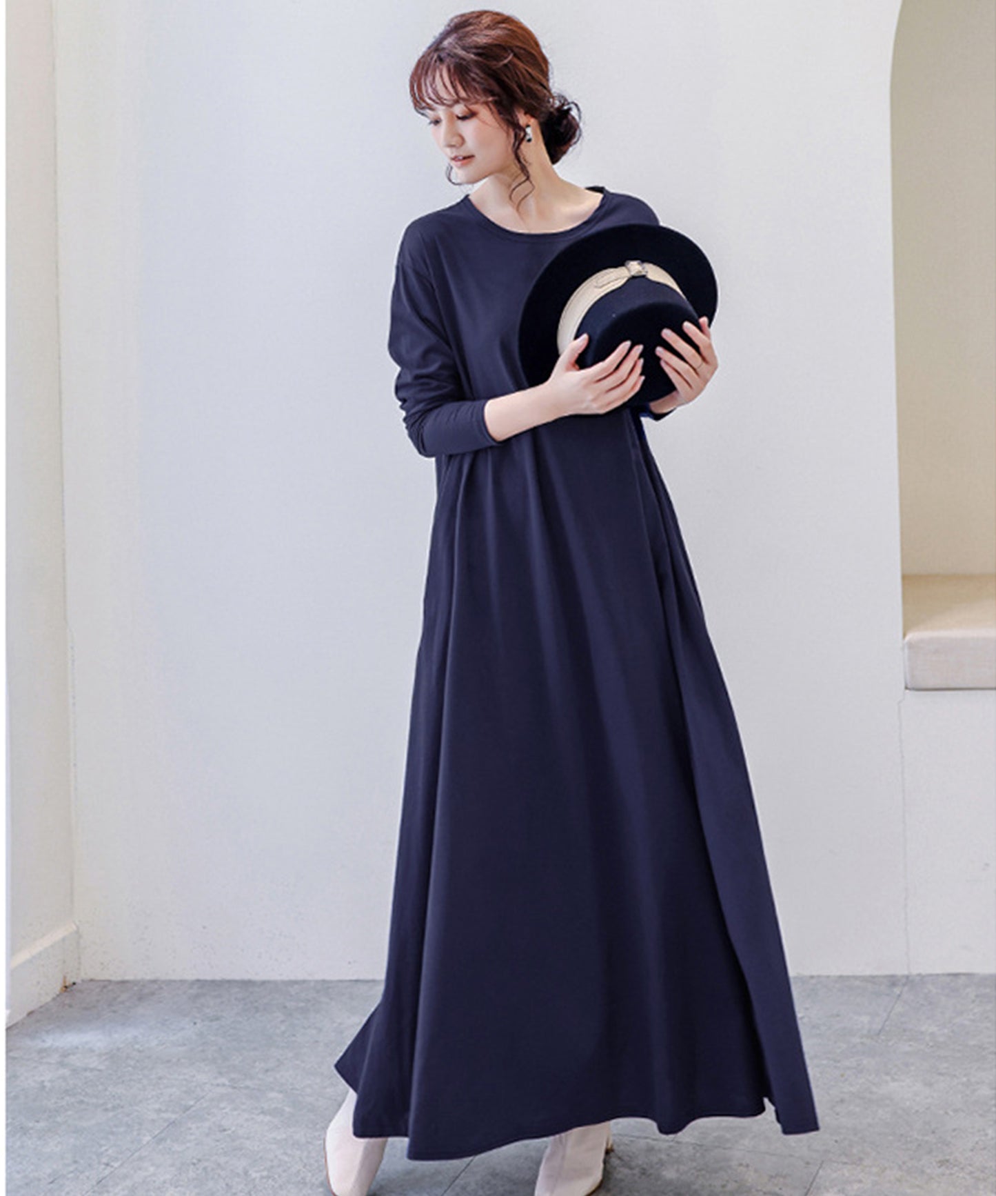 ゆったりロング長袖Ｔシャツワンピース